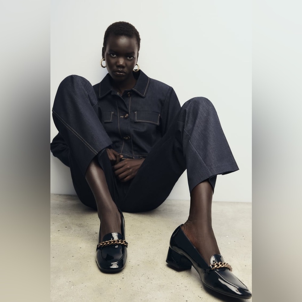 Zara Mid Height Heel Chain Loafers